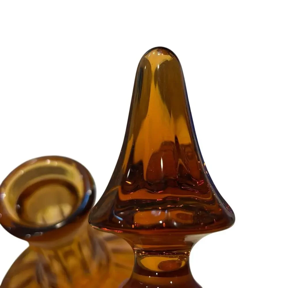 Vintage Empoli Italy Wide Panel Ribbed Glass Decanter & Stopper Amber*